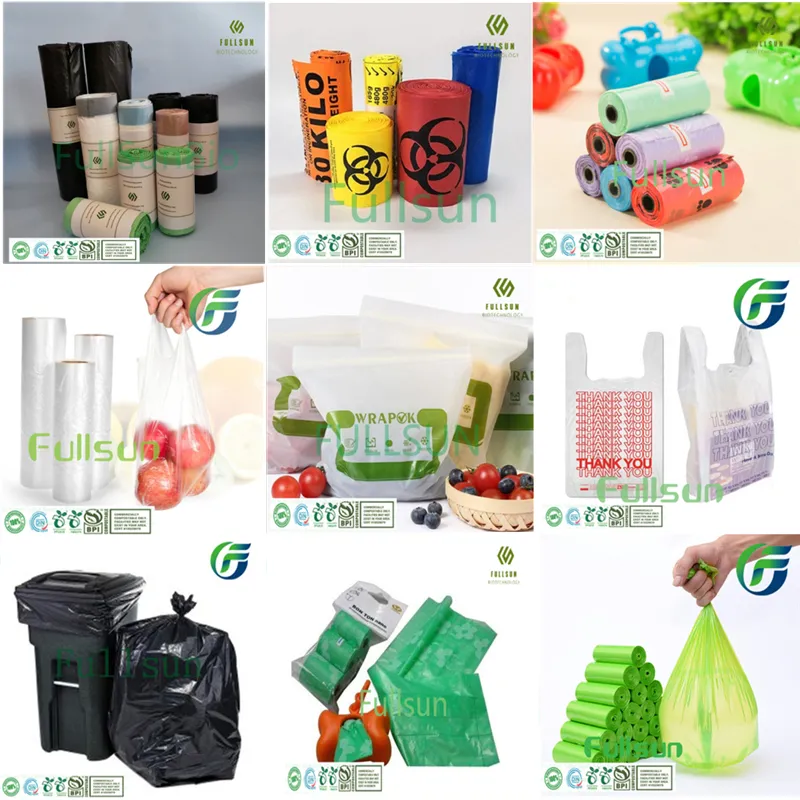 100% EU Certification Biodegradable Bioplastic Compostable Disposable Flat Roll Pack Restaurant Household Kitchen Use UK Garbage Trash Bags
