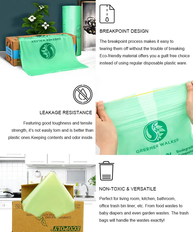 100% Pbat Biodegradable Compostable Bin Liner Wheely Bin Liners Refuse Sacks Bioplastic Bag Garbage Bags