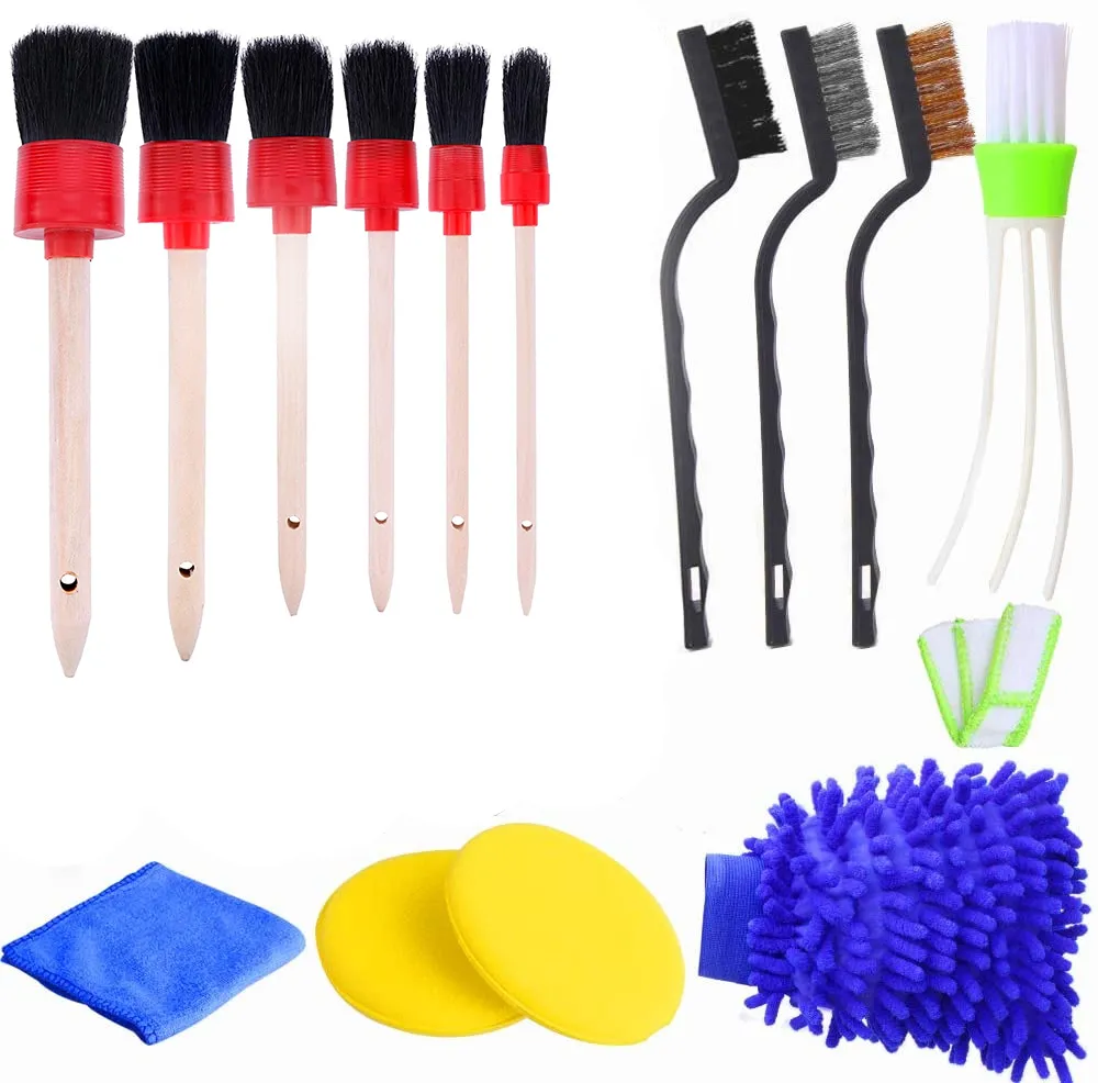 14PCS Car Wash Cloth Mitt Brush Car Cleaning Brushes with 10 Soft Boar Hair