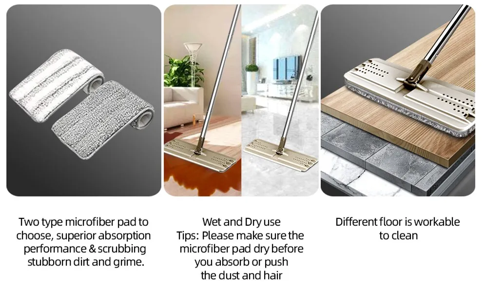 2020 New Arrival Easy Cleaning Flat Floor Mop with 2 Microfiber Refill