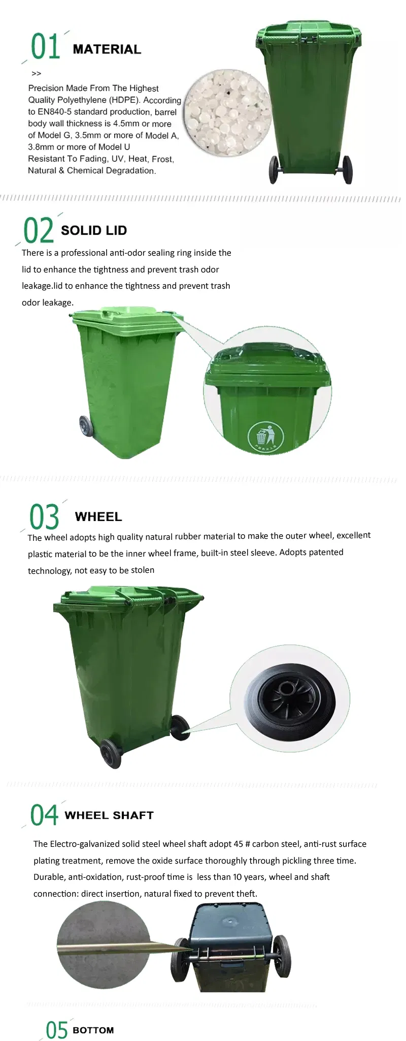 240L Dustbin Plastic Sale Price Garbage Containers Plastic Waste Bin with Wheels OEM