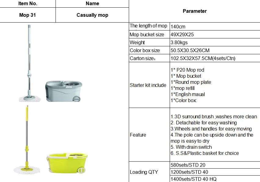 360 Degree Rotatable Handle Length Can Extend Easy Floor Mop