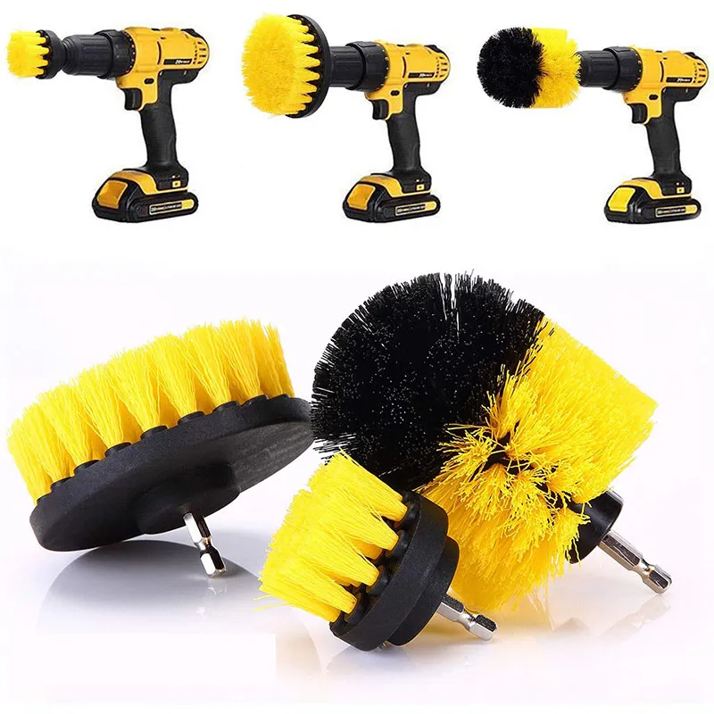 3PCS/Set Electric Car Drill Cleaning Brush Attachments Sets Drill Scrub Brush Kit Power Scrubber for Car Washing Bathroom Toilet