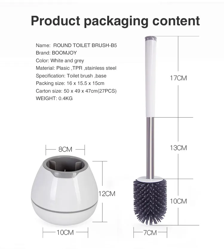 Boomjoy Hot Sell Household with Plastic Holder Durable TPR Fashionable Round Toilet Brush Set