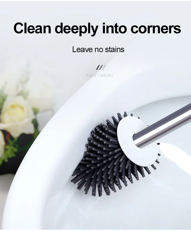 Boomjoy Hot Sell Household with Plastic Holder Durable TPR Fashionable Round Toilet Brush Set