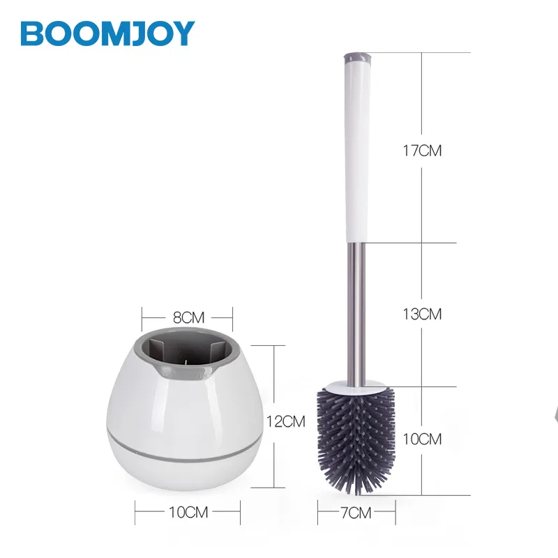 Boomjoy Hot Sell Household with Plastic Holder Durable TPR Fashionable Round Toilet Brush Set