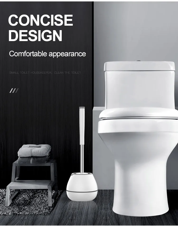 Boomjoy Hot Sell Household with Plastic Holder Durable TPR Fashionable Round Toilet Brush Set