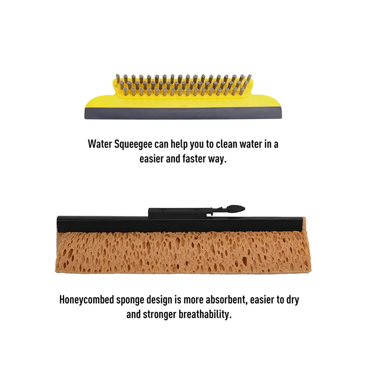 Boomjoy New Double Sides Sponge Mop with Brush Extendable Telescopic Long Handle 41-53 Inches Easily Dry Wringing Mop