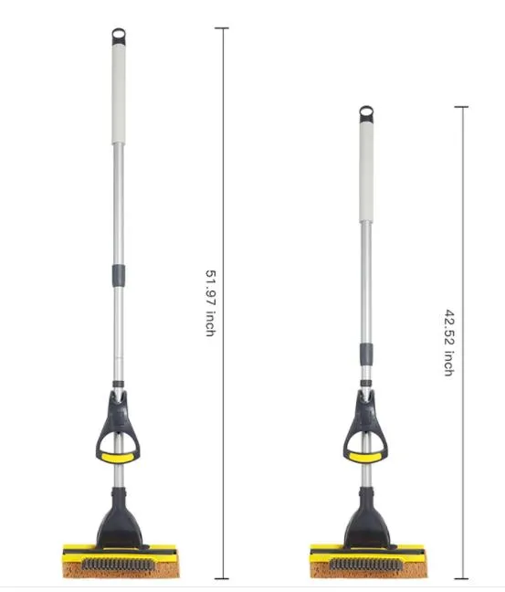 Double Sides Sponge Mop with Brush Extendable Telescopic Long Handle Easily Dry Wringing Mop