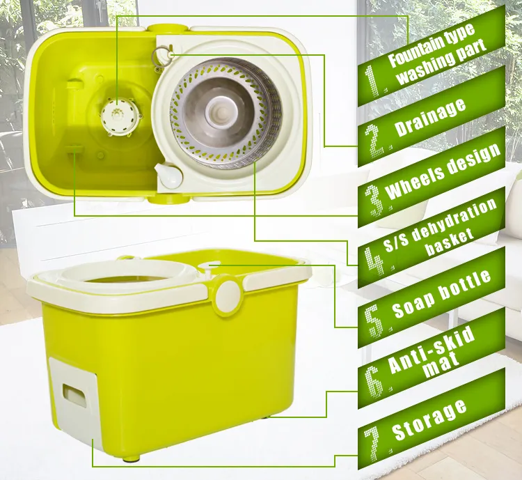 Easily Assemble 360 Spin Magic Mop Floor Cleaning Microfiber Spin Mop Bucket Set