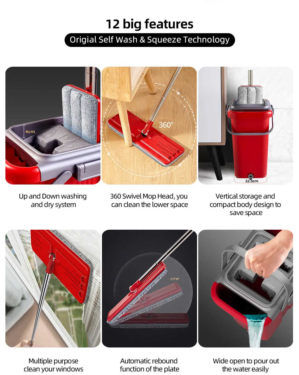 Hot Sale Home Cleaning Products Flat Mop with Bucket