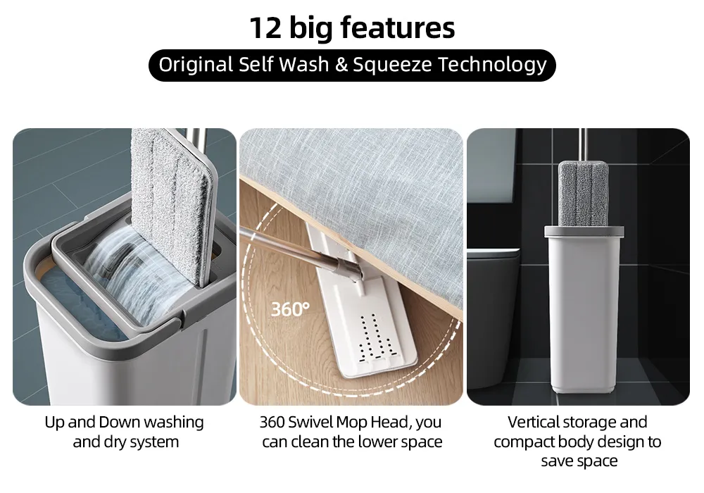 Magic Mop Microfiber Mop Floor Mop Cleaning Tools Cleaning Products Pedal 360 Spin Mop Squeeze Mop Bucket System Flat Mop