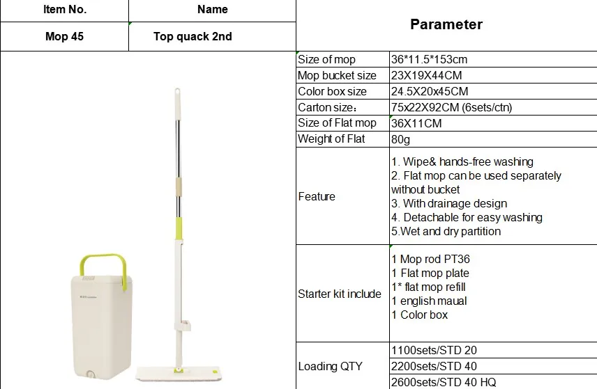 OEM Hand Free Easily Cleaning Microfiber Flat Mop with Bucket