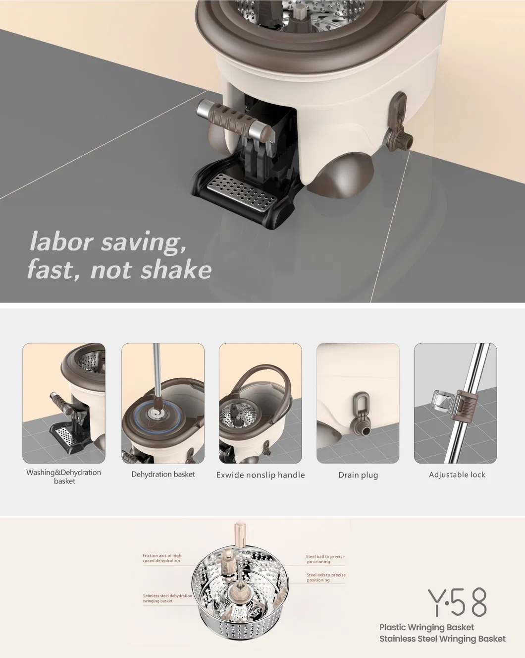 Pedal Mop 360 Spin Mop Magic Mop Microfiber Mop Floor Mop Clean Mop Easy Spin Mop Kitchen Products Bucket Mop Clean Tool Stainless Steel Bucket Mop