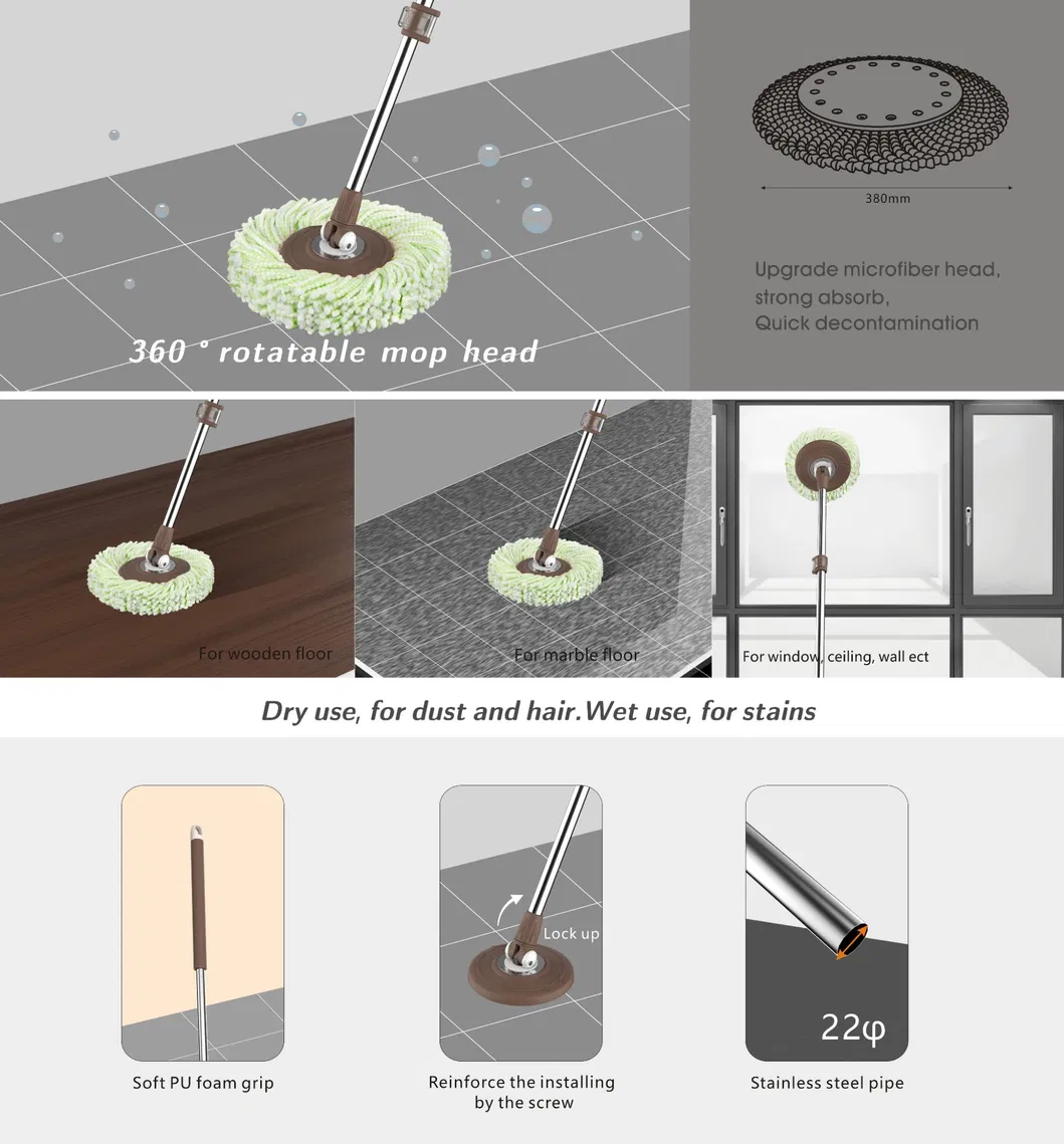 Pedal Mop 360 Spin Mop Magic Mop Microfiber Mop Floor Mop Clean Mop Easy Spin Mop Kitchen Products Bucket Mop Clean Tool Stainless Steel Bucket Mop