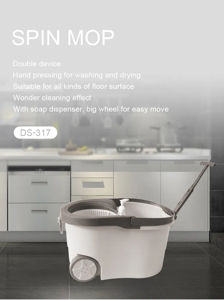 Rolling Microfiber Spin Mop and Bucket with Two Wheels Floor Cleaning Tools with 2 Microfiber Mop Heads for Dry and Wet