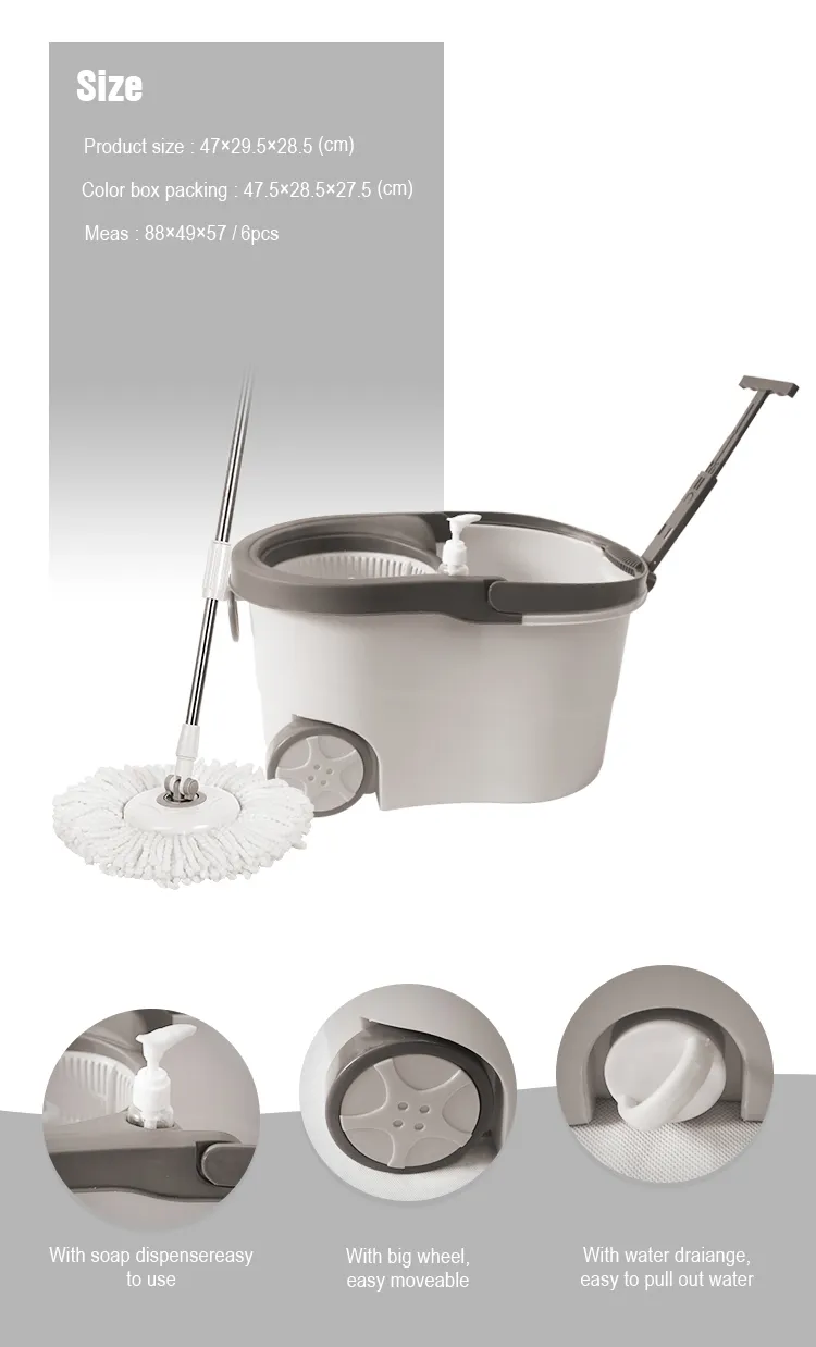 Rolling Microfiber Spin Mop and Bucket with Two Wheels Floor Cleaning Tools with 2 Microfiber Mop Heads for Dry and Wet